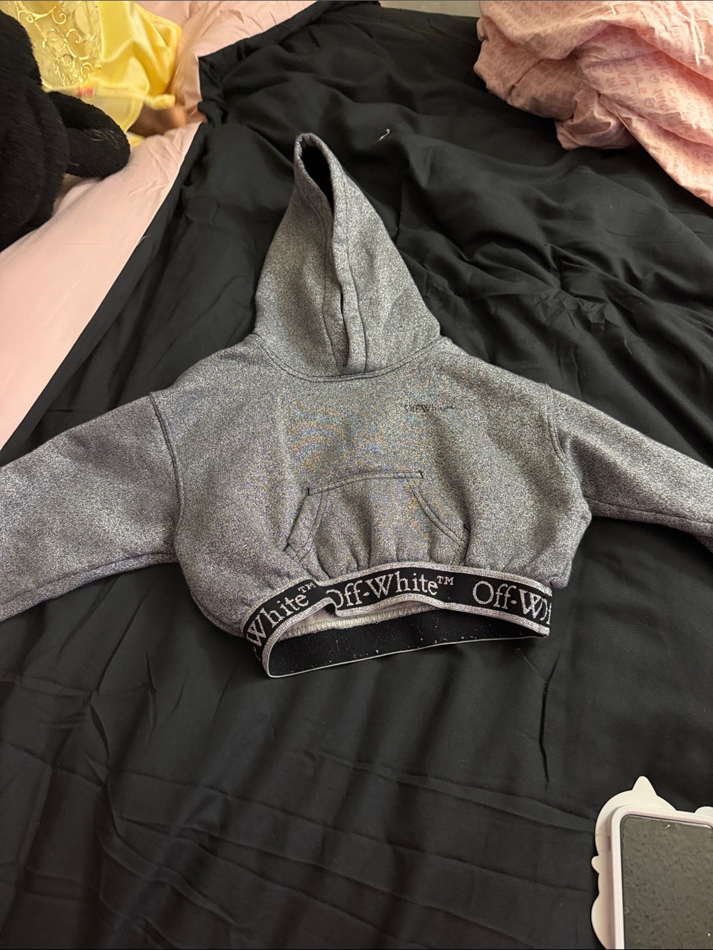 Off-White Grey Kids Cropped Hoodie with Branded Elastic Hem